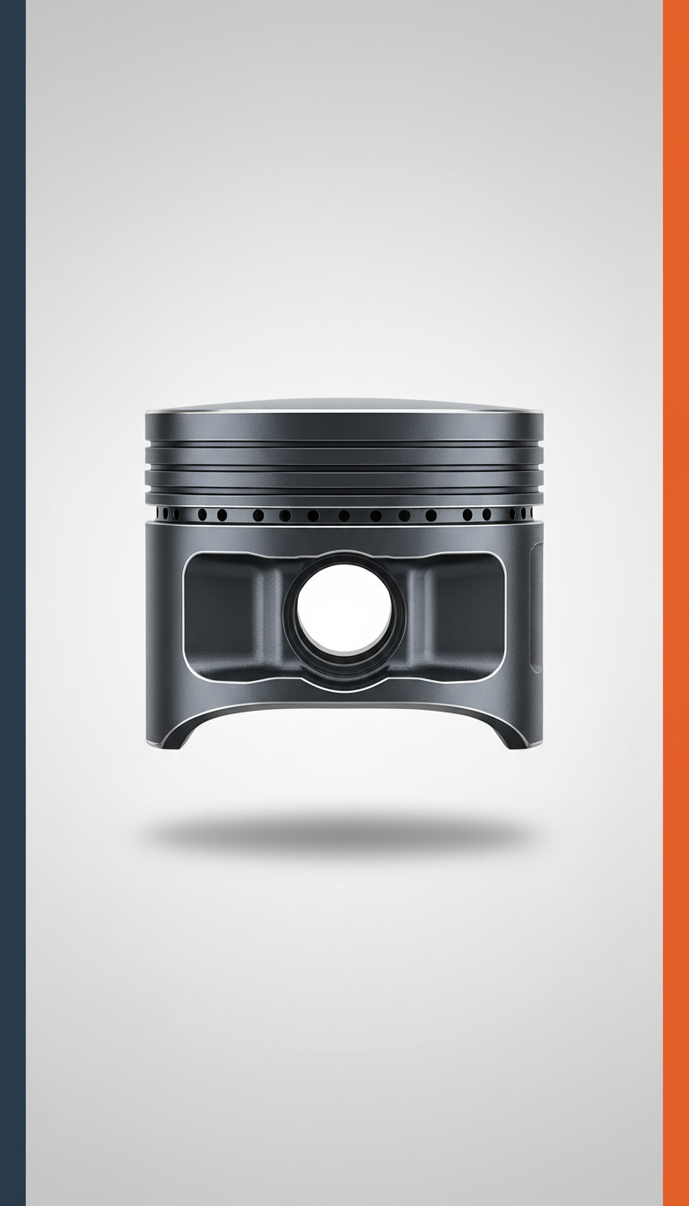 Heavy-duty forged piston, Product shots use a single, slightly elevated 3/4 angle that highlights dimensionality and...